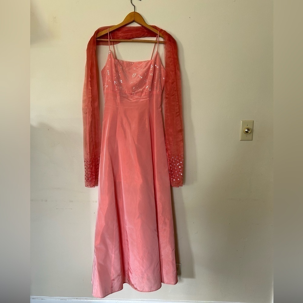 VTG Y2K BE SMART SLEEVELESS SPARKLE TIE AND SKARF MAXI DRES 5/6 HOCO Homecoming - Picture 3 of 15